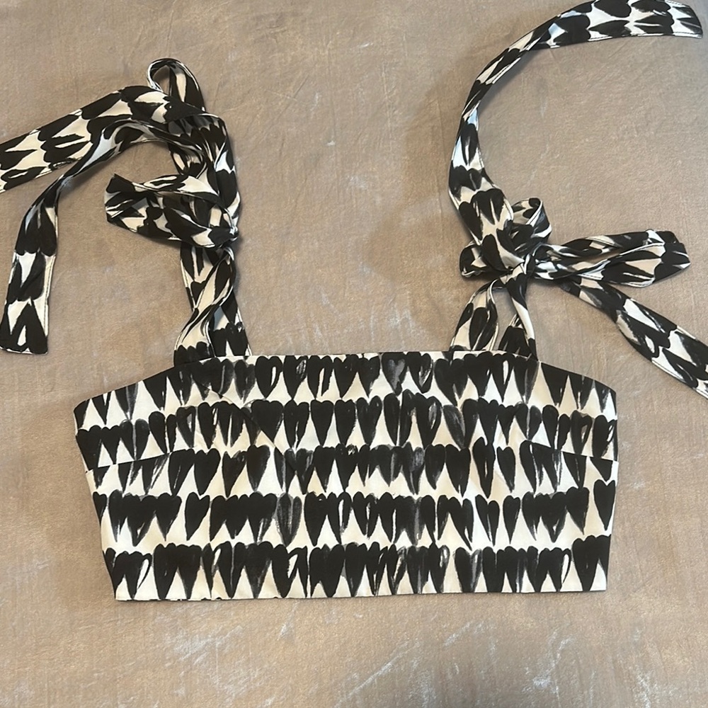 Sunday Black and White Smocked Strapless Tank Top